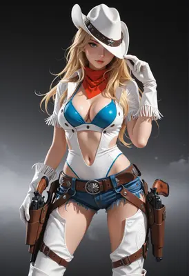 Blonde Cowgirl Gunslinger Ready for Action