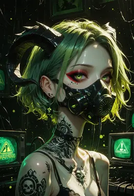 Cyberpunk Demon Girl with Gas Mask