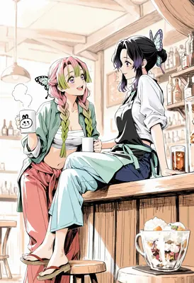 Mitsuri and Shinobu Relaxing at Cafe