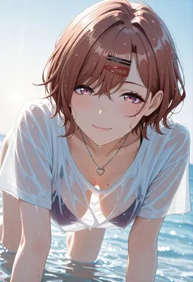 Sun-Kissed Girl in Wet T-Shirt