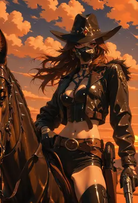 Cyberpunk Cowgirl at Sunset