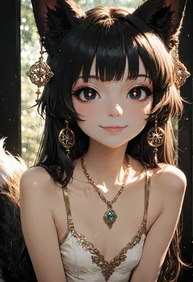 Enchanting Cat Girl with Golden Jewelry