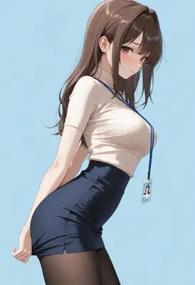 Shy Office Worker with ID Badge