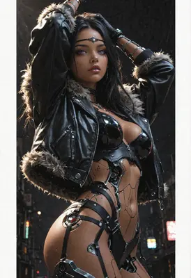 Cybernetic Beauty in Leather Jacket