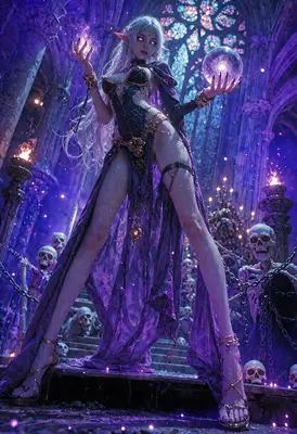 Dark Elf Sorceress in Haunted Cathedral