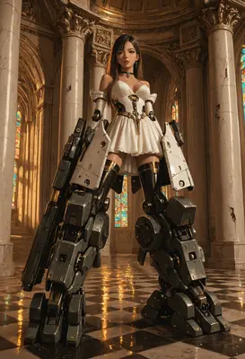 Cyborg Maiden in Golden Cathedral