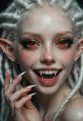 Vampire with White Dreadlocks and Fangs