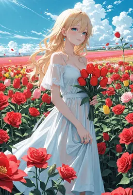 Blonde Maiden in a Flower Field