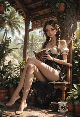 Serene Reader in a Tropical Garden