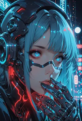 Neon Cybernetic Girl in City Night