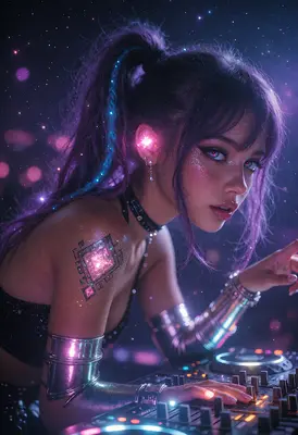Cybernetic DJ Mixing Cosmic Beats