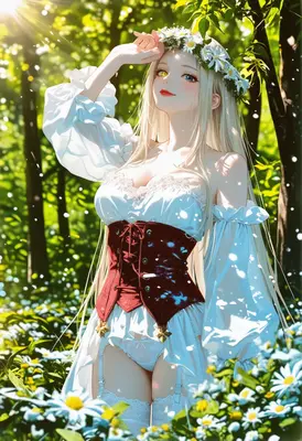 Blonde Maiden in a Daisy Field