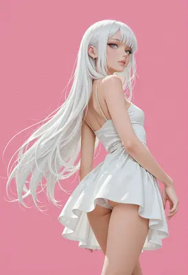 Elegant Girl with Flowing White Hair