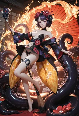 Mystical Shrine Maiden with Tentacles