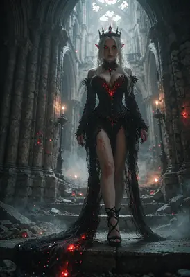 Gothic Vampire Queen in Ruined Cathedral