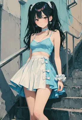 Anime Girl in Blue Summer Outfit