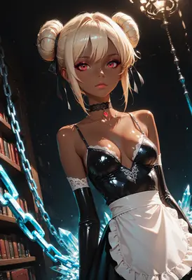 Gothic Maid Amidst Glowing Chains