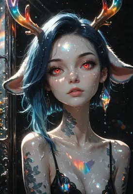 Ethereal Fawn Girl with Iridescent Antlers