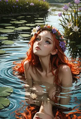 Redheaded Nymph in the Lily Pond