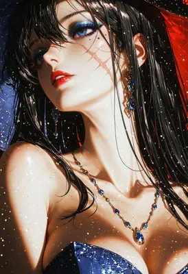 Scarred Beauty with Glowing Blue Jewels