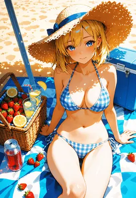 Sunny Beach Picnic with Strawberries