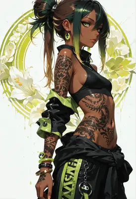 Tattooed Urban Aesthetic Green Lily Girl