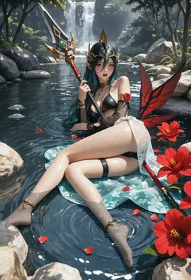 Fae Warrior Resting in Forest Stream