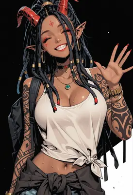 Cheerful Demon Girl with Tribal Tattoos