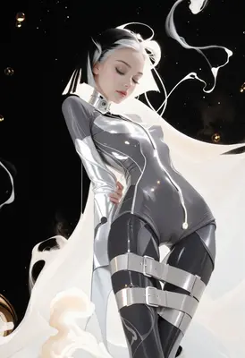 Ethereal Cybernetic Beauty in Liquid Space