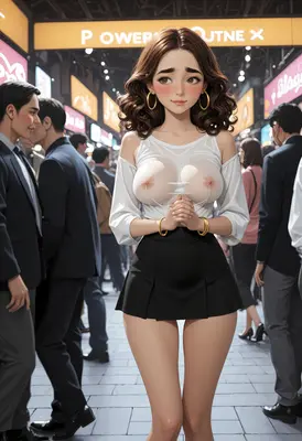 Shy Girl in Crowded City Street