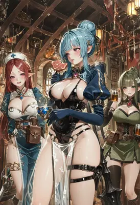 Elf Adventurers Enjoying Tavern Feast