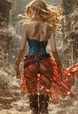 Blonde Warrior Amidst Glowing Embers