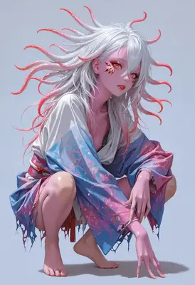 Ethereal Pink Tentacle Spirit in Kimono