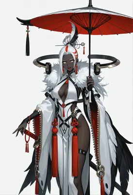 Elegant Samurai with Red Parasol