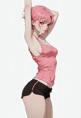 Pink Haired Girl Stretching