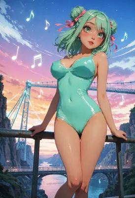 Melodic Sunset Breeze with Mint Hair