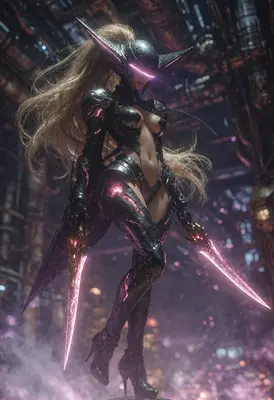 Cybernetic Warrior with Glowing Energy Blades