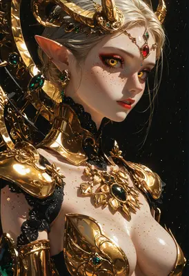 Golden Horned Elf Queen Portrait