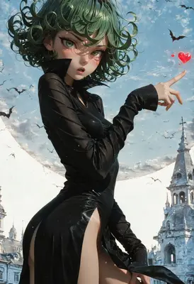 Tatsumaki Pointing at a Floating Heart