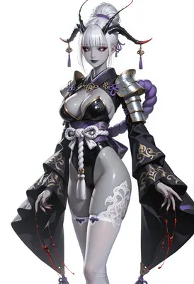 Elegant Oni Warrior with Bloodied Hands