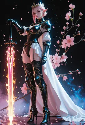 Elf Queen with Glowing Flaming Sword