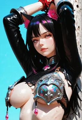 Cat Girl Warrior in Iridescent Armor
