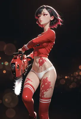 Bloodstained Chainsaw Girl in Red