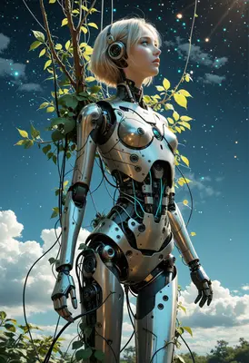 Android Awakening Under Starry Skies