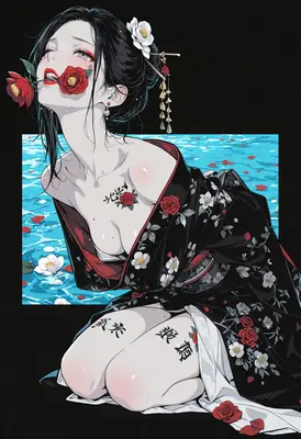 Melancholic Beauty with Floral Kimono