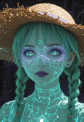 Cybernetic Girl with Straw Hat