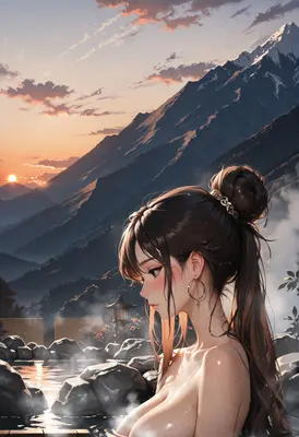 Serene Sunset at the Mountain Hot Spring