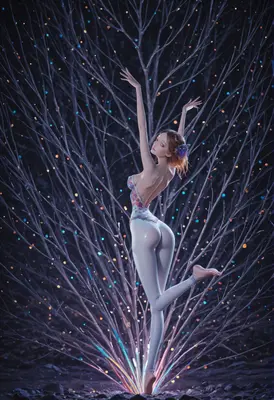Ethereal Dancer Amidst Glowing Branches