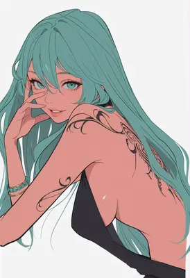 Teal Haired Beauty with Tribal Tattoos