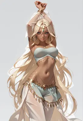 Ethereal Blonde Dancer in Golden Attire